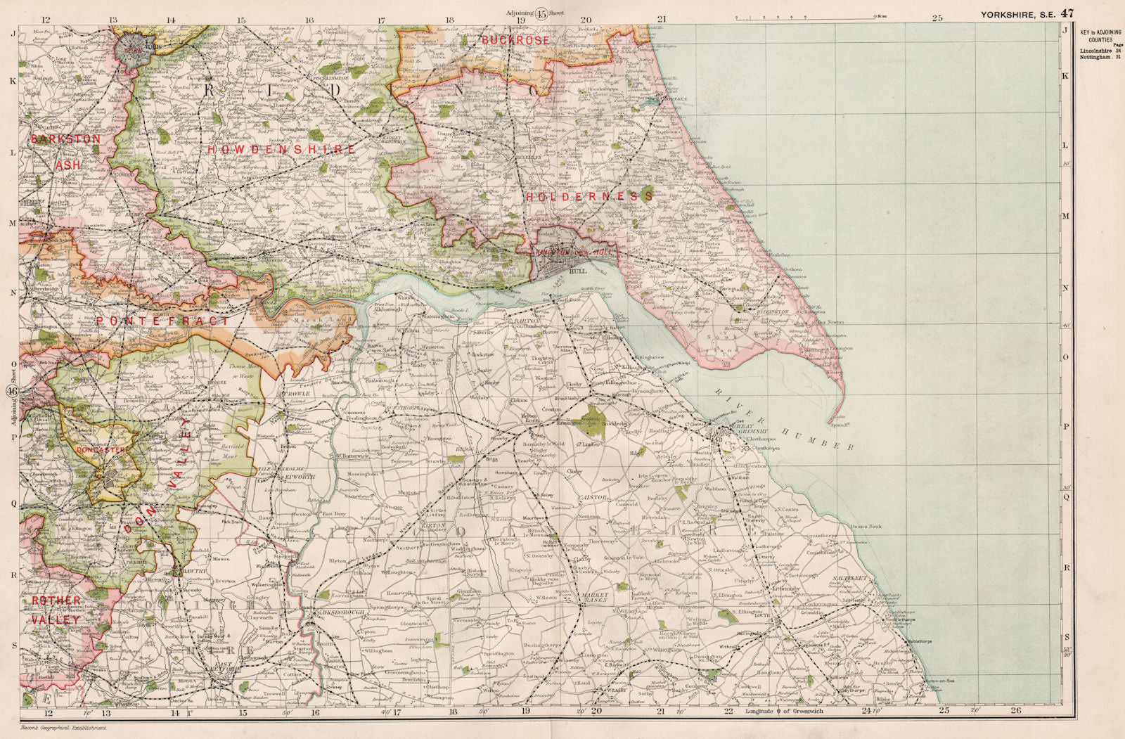 YORKSHIRE (SOUTH EAST) . Showing Parliamentary divisions & parks. BACON 1936 map